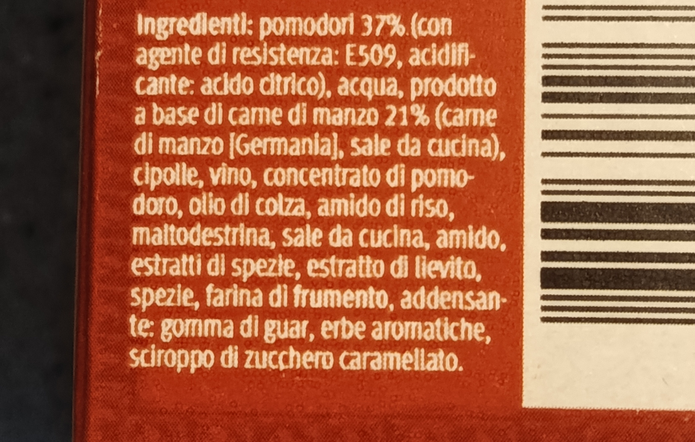 Immagine di esempio Lista Ingredienti