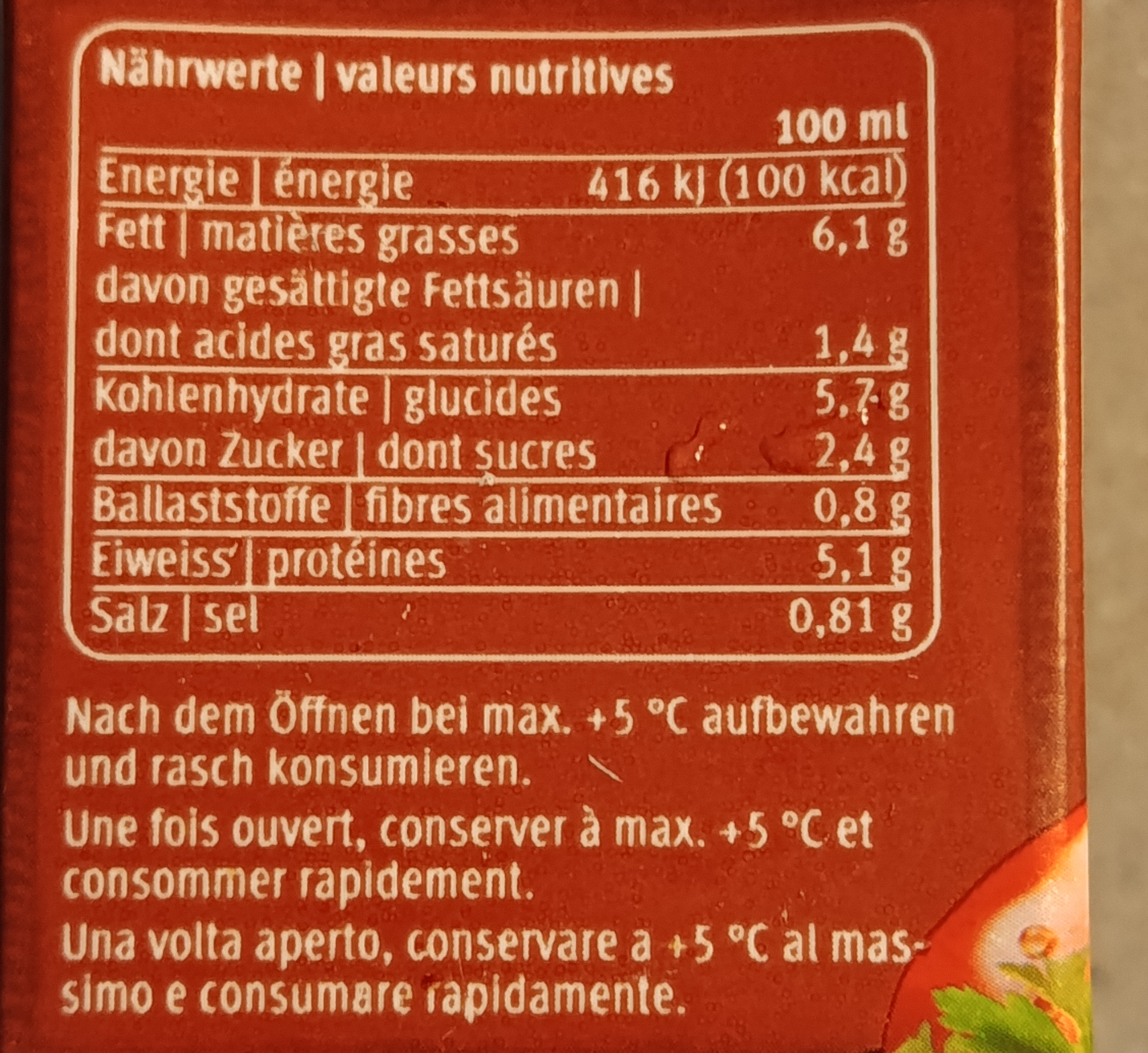 Immagine di esempio Tabella Nutrizionale